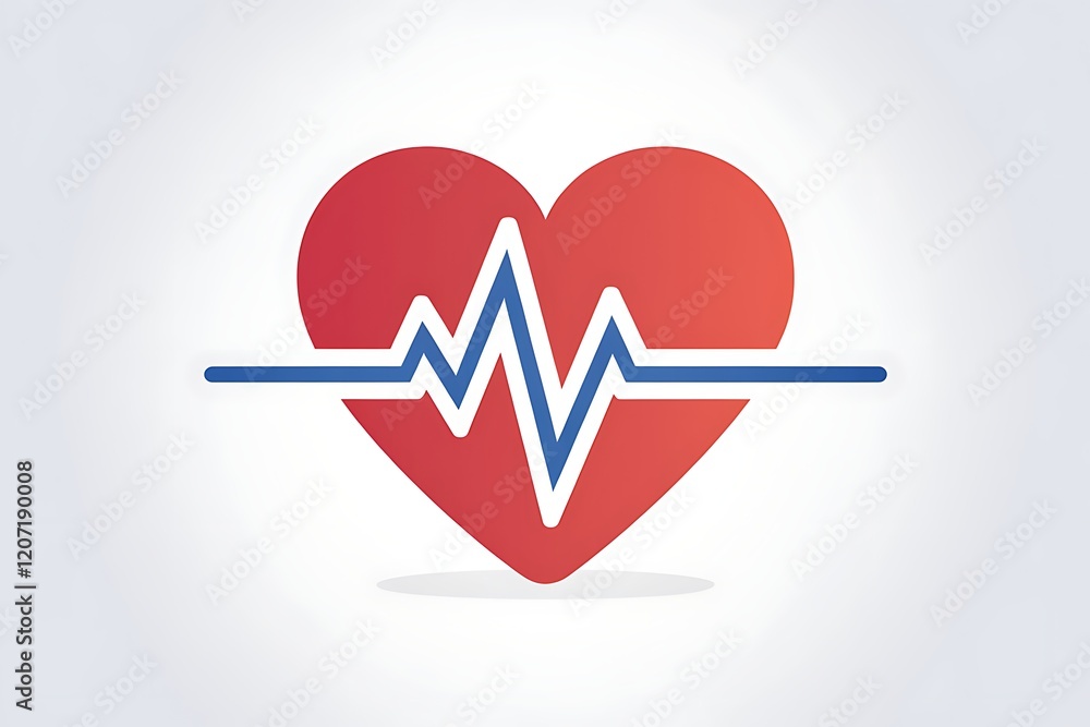 A stylized red heart graphic with a superimposed blue EKGstyle heartbeat line representing cardiac rhythm, pulse, and heart health. Medical, wellness concept. A stylized red heart graphic with a superimposed blue EKGstyle heartbeat line representing cardiac rhythm, pulse, and heart health. Medical, wellness concept.