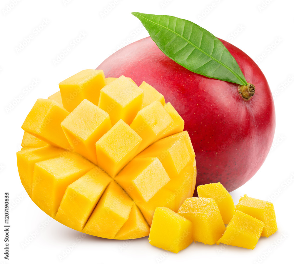 Mango isolated on white background. Mango cubes Clipping Path Mango isolated on white background. Mango cubes Clipping Path