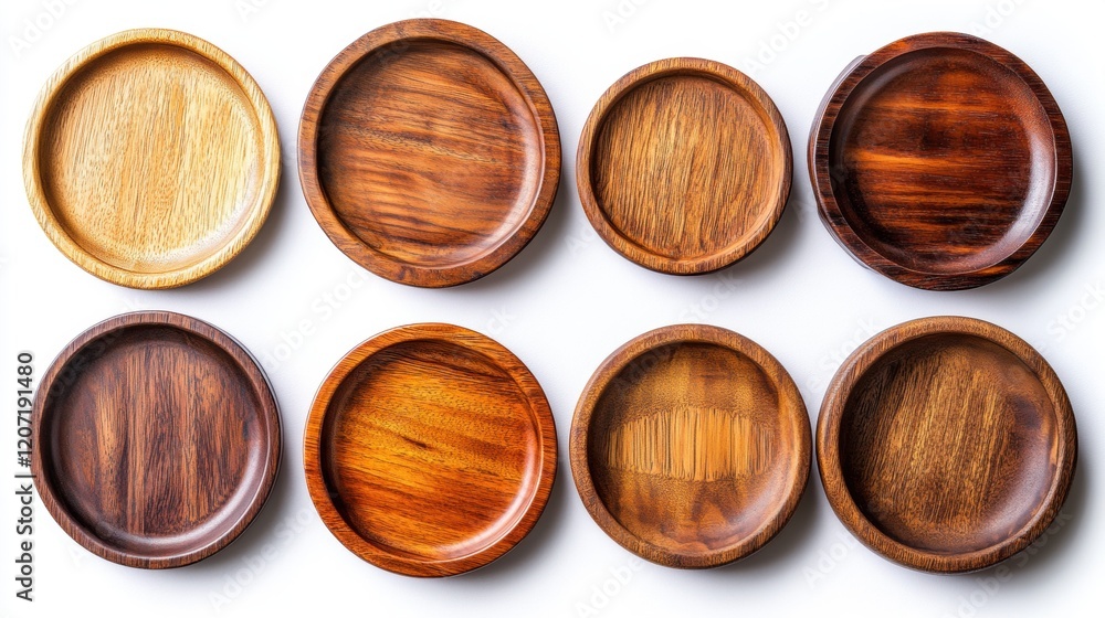 Assorted Wooden Plates in Varying Shades and Textures Assorted Wooden Plates in Varying Shades and Textures