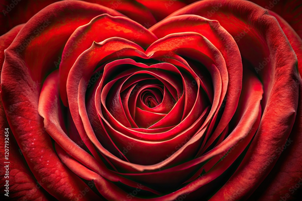 A romantic red rose, artfully arranged in a heart shape, perfectly captures Valentine's Day love. A romantic red rose, artfully arranged in a heart shape, perfectly captures Valentine's Day love.