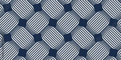 Weaving seamless pattern, traditional wicker lacing handicraft endless abstract background, geometric line weave wallpaper.