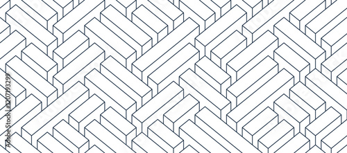 Labyrinth seamless background, 3D geometric endless pattern of logic maze, isometric vector dimensional cubical background.