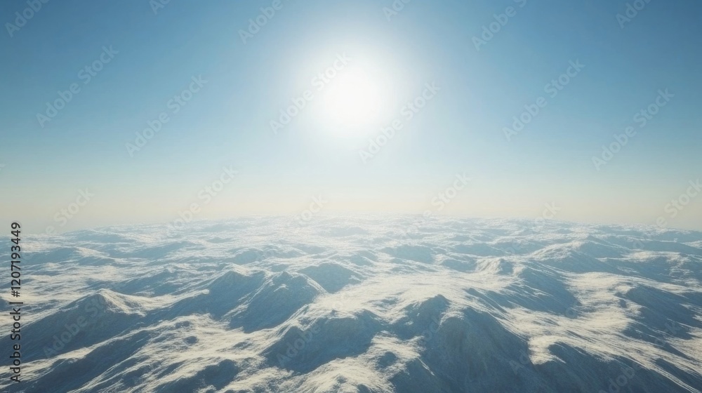 Naklejka premium Bright winter sun over snow covered mountain range