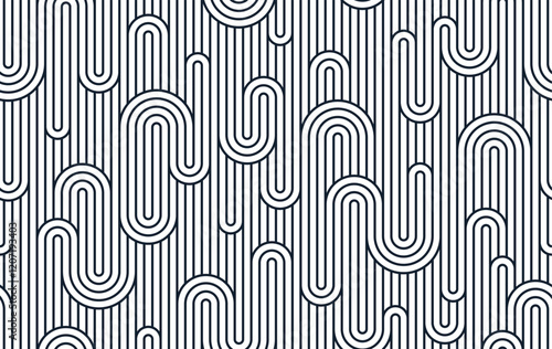 Funky lines seamless pattern, vector abstract geometric background with parallel and curvy lines, Asian style tiling wallpaper.