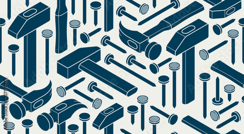 Nails seamless pattern, vector steel pins construction theme tiling background, work endless wallpaper.