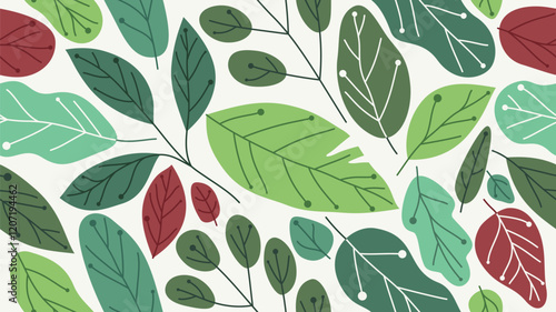 Green leaves seamless pattern, vector various summer and spring foliage tiling wallpaper.