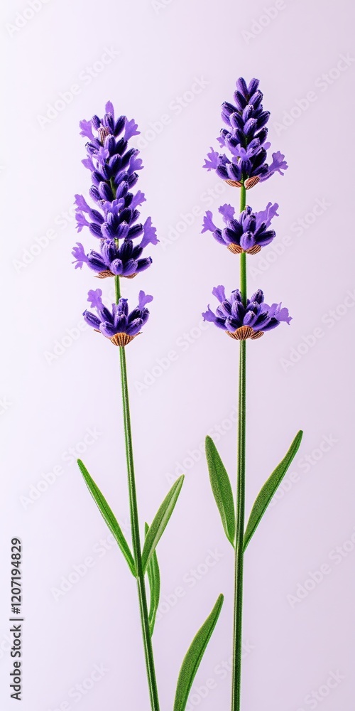 Naklejka premium Elegant Lavender Flowers Soft Purple Background Minimalist Botanical Photography