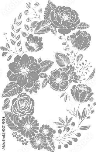 Number 8 Solid flat vector floral pattern drawing spring element decoration svg file
