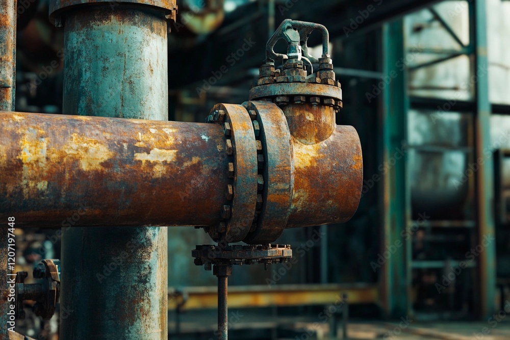 Weathered pipes tell stories of industry in a deserted factory setting Weathered pipes tell stories of industry in a deserted factory setting