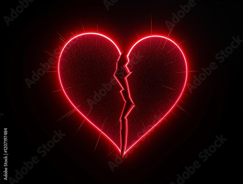 broken neon heart design, royalty free