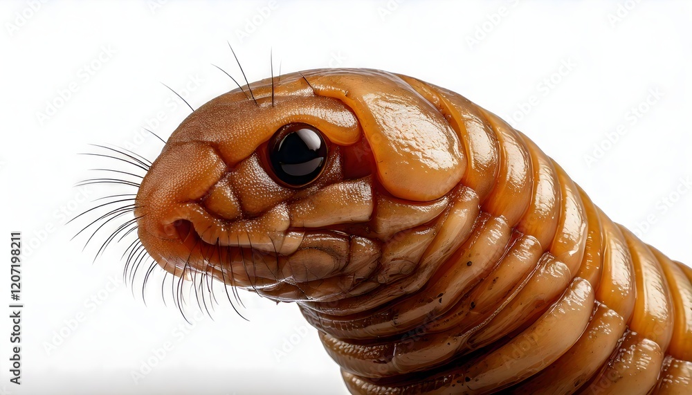 3D high resolution maggot head on white background, side view. 3D high resolution maggot head on white background, side view.