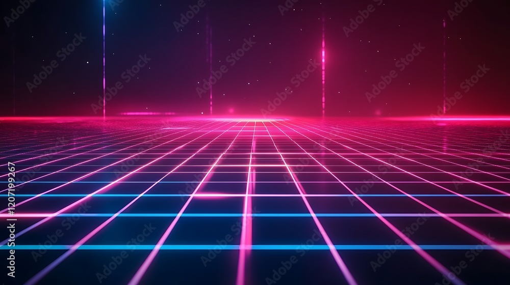 Retro grid landscape, vibrant neon lights, futuristic background, digital art, website design Retro grid landscape, vibrant neon lights, futuristic background, digital art, website design