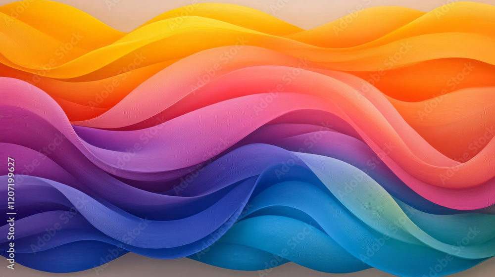 Obraz premium An artistic depiction of vibrant lines cascading in fluid gradient curves, creating a visually stunning and dynamic pattern,