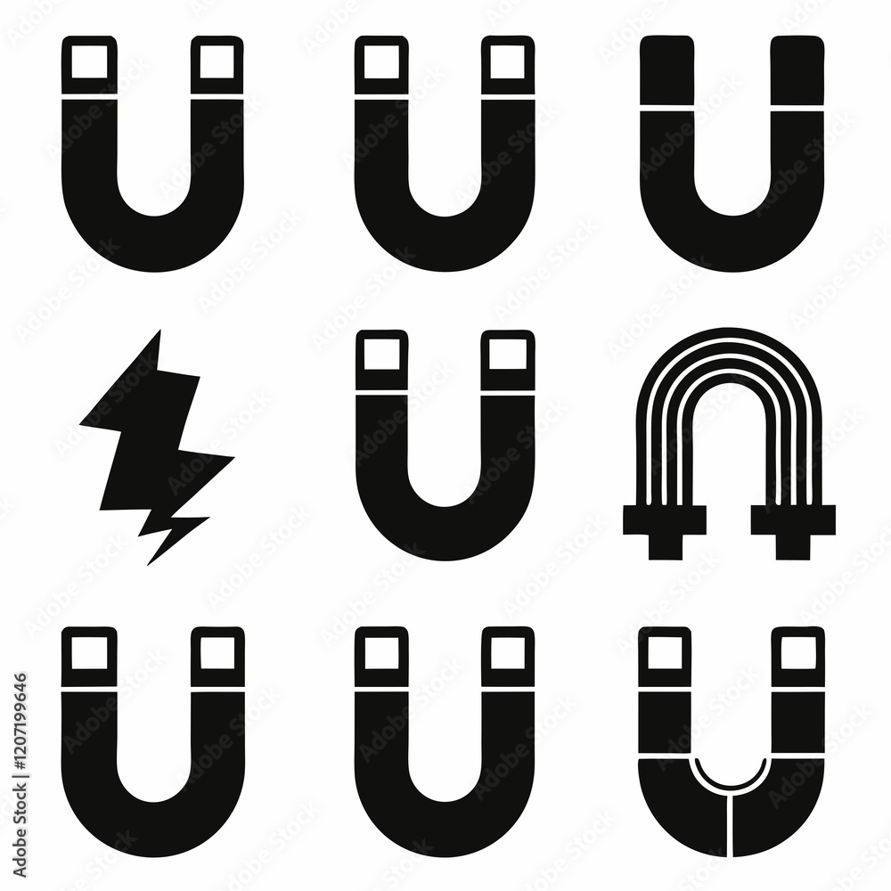 U-Shaped Magnet Icons Set for Design U-Shaped Magnet Icons Set for Design