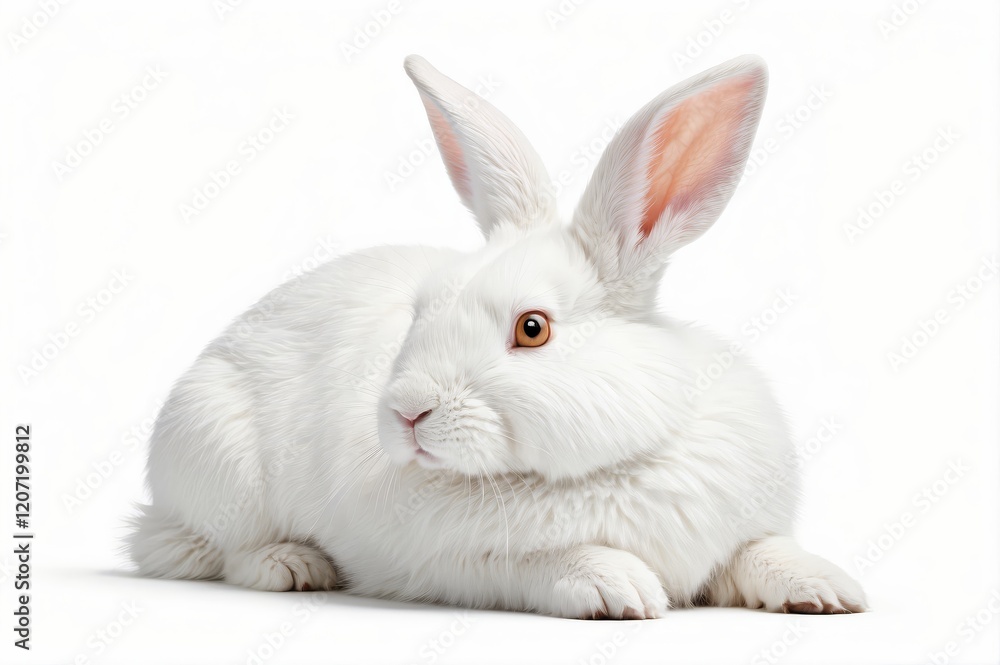 Obraz premium White rabbit sitting on white background.