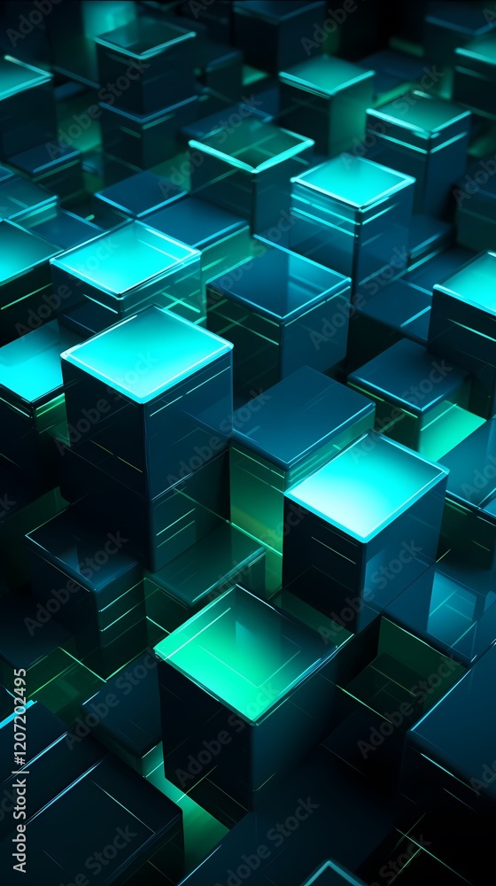 Digital technology blue and green cube engineering poster background Digital technology blue and green cube engineering poster background