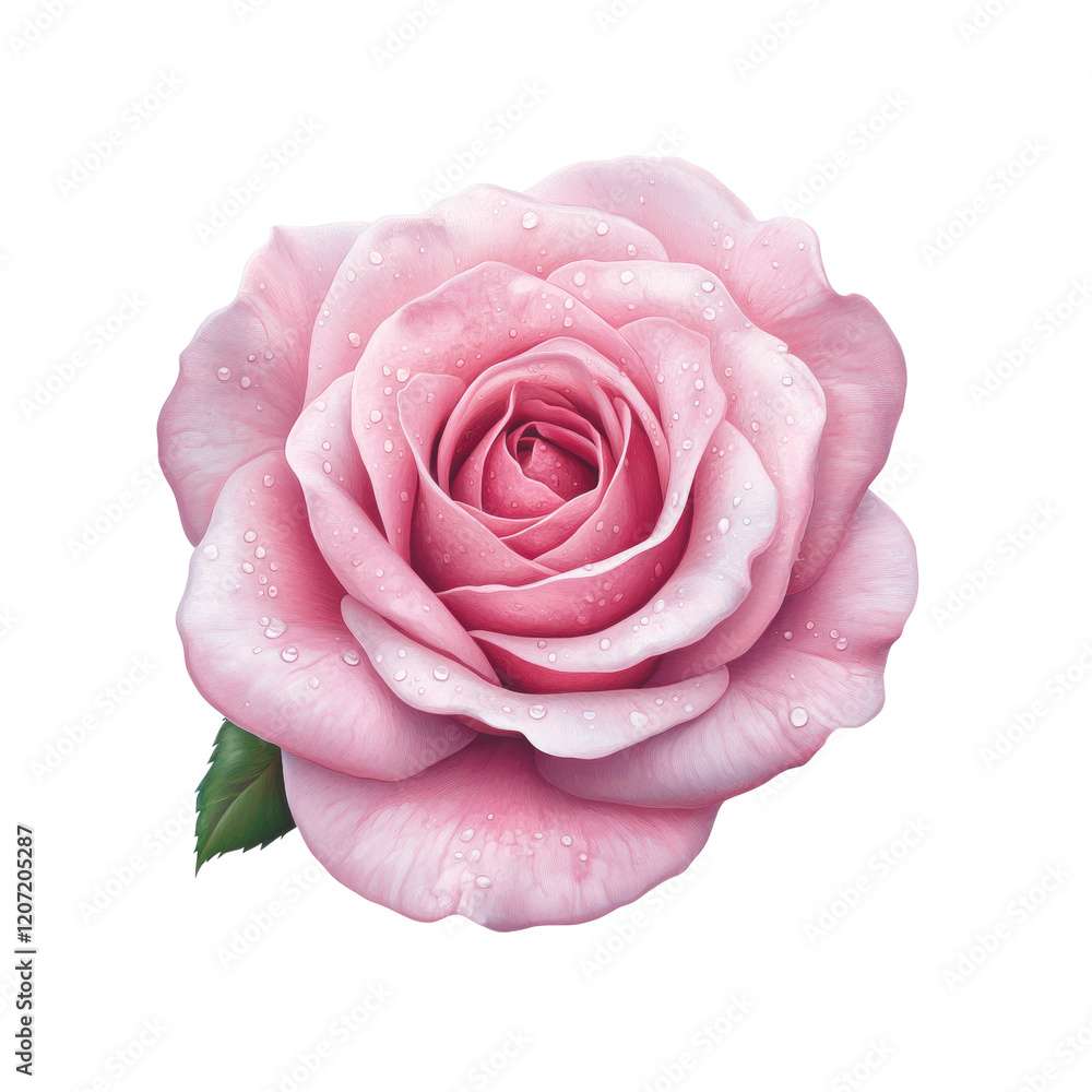 Fototapeta premium Dew-Kissed Pink Rose A Botanical Illustration
