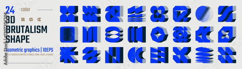 3d Color postmodern abstract geometric graphic elements, Brutalist vector shapes, Refraction and distortion glass effect various form, isometric trendy design symbols in Y2K aesthetics