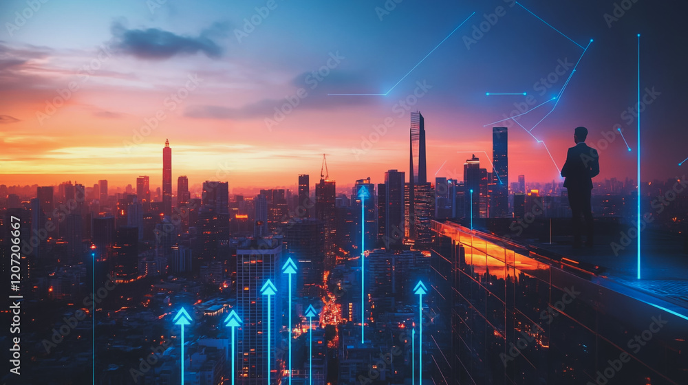 Fototapeta premium abstract professional business team people connection of line from nail node to node on Smart digital cityscap and skyline background , Innovation networking concept