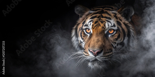 Wild animal tiger eyes glowing dark theme background photo