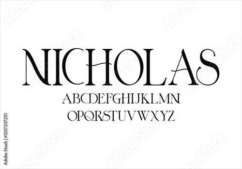 Nicholas font for logo and headline. Isolated vector typeset