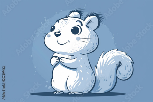 Cute cartoon squirrel with fluffy tail and cheerful expression on blue background photo