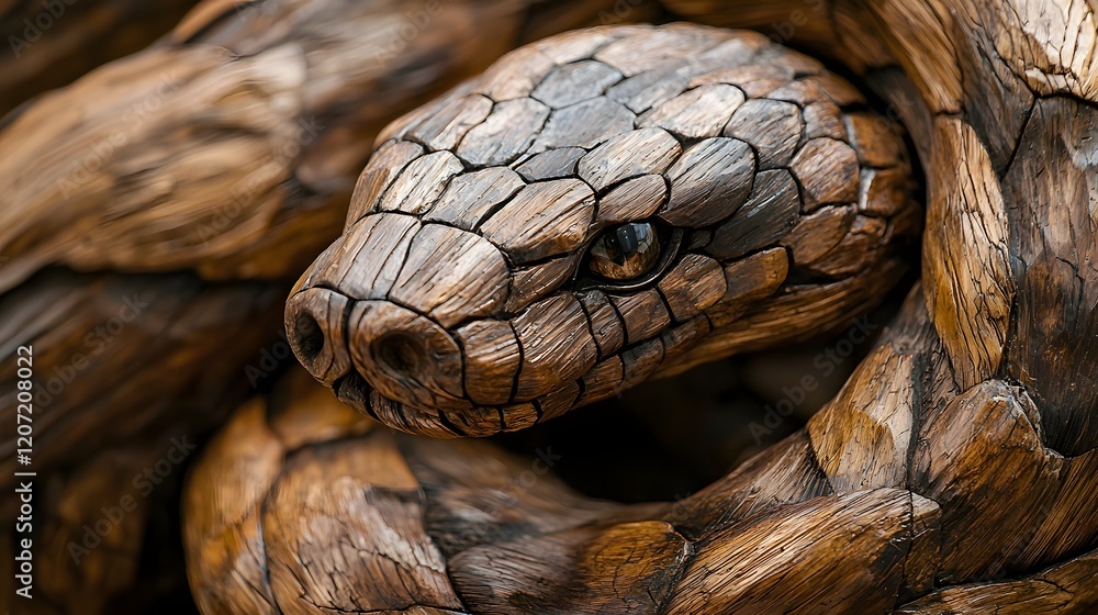 Intricately Carved Wooden Sculpture of an Intertwined Snake Symbolizing the Zodiac Year of the Wood Serpent Intricately Carved Wooden Sculpture of an Intertwined Snake Symbolizing the Zodiac Year of the Wood Serpent