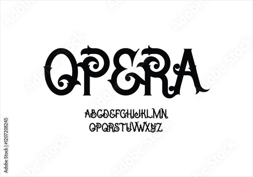 Opera font for logo and headline. Isolated vector typeset