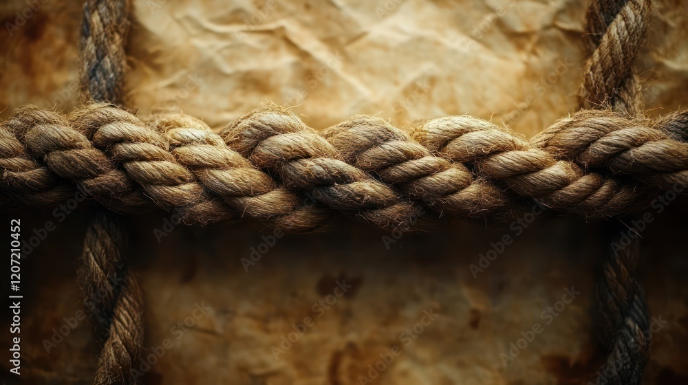 Fototapeta premium Intertwined Thick Ropes on Aged Parchment Background