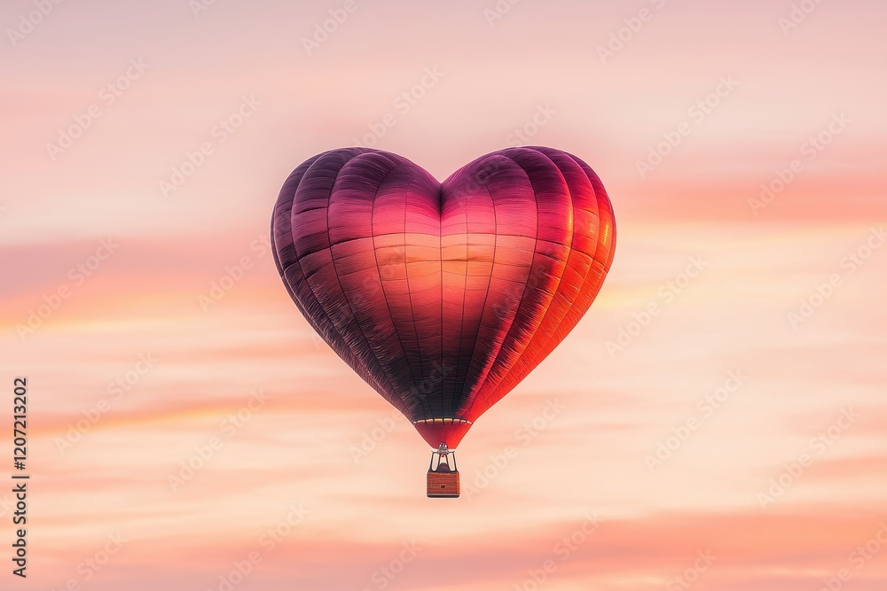 Fototapeta premium Romantic Heart-Shaped Hot Air Balloon Floating at Sunrise Sky