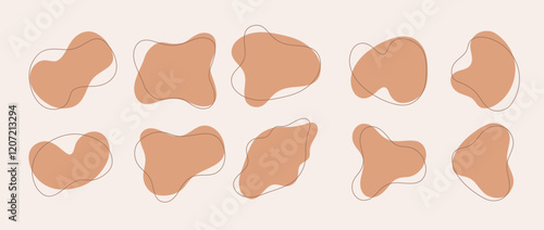 Set of Freeform or irregular blob. Collection of abstract amoeba. Boho elements for design decoration. Vector illustrations isolated on beige background.