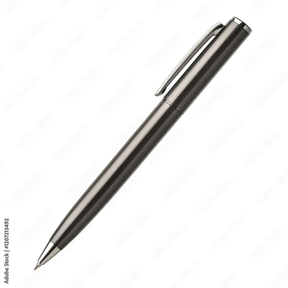 A sleek ballpoint pen with a modern design, isolated on a white background. No edges touching the frame. A sleek ballpoint pen with a modern design, isolated on a white background. No edges touching the frame.