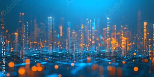 Abstract blue background with digital network connection technology and global connectivity concept, smart city, cyber security data protection or big data, web banner design vector illustration