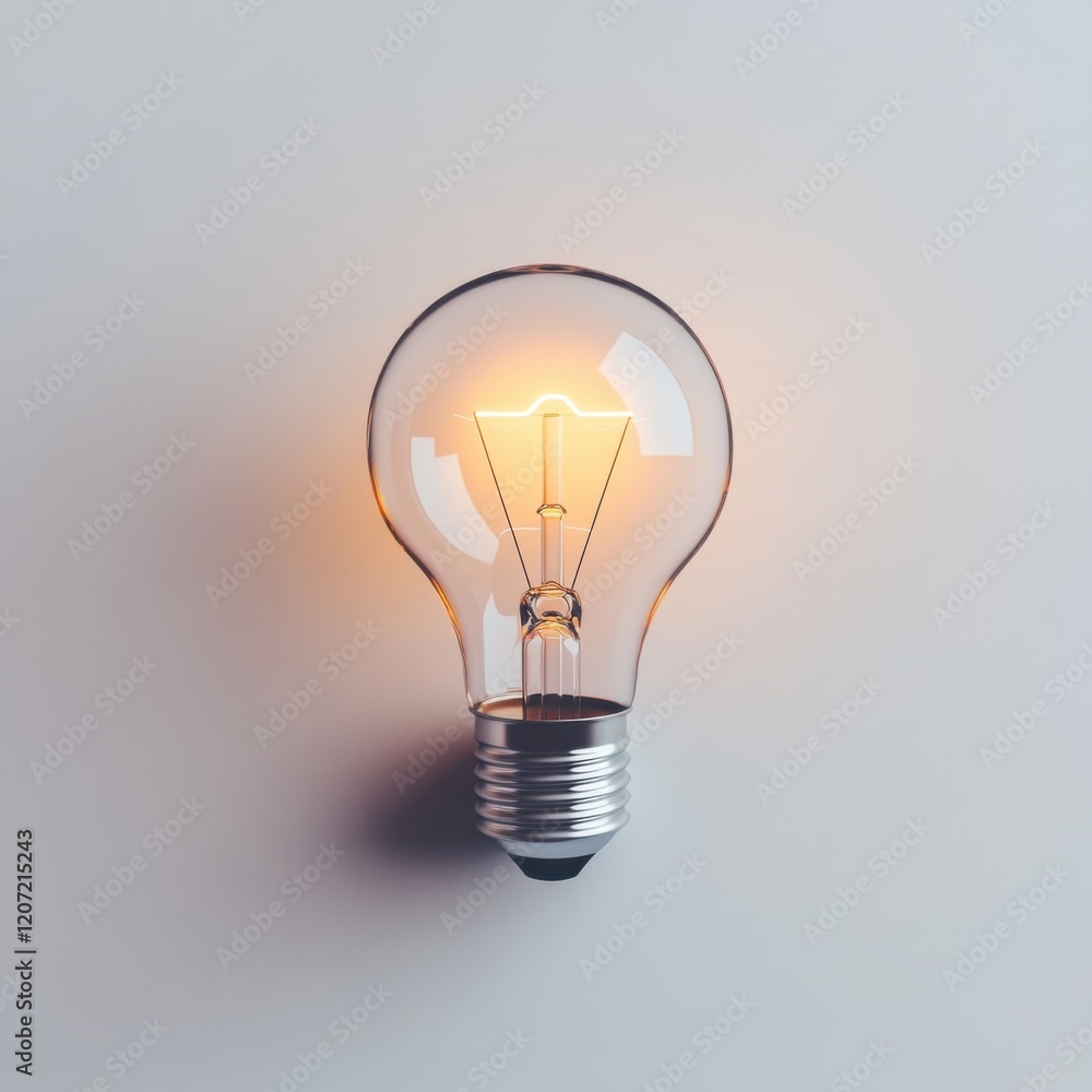 A glowing light bulb with radiant beams emanating, symbolizing a bright idea, centered on a clean white background in a minimalist style. A glowing light bulb with radiant beams emanating, symbolizing a bright idea, centered on a clean white background in a minimalist style.