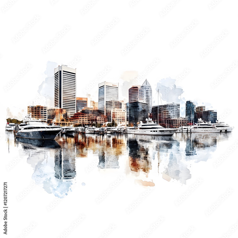 Obraz premium Inner Harbor, with boats and the city skyline