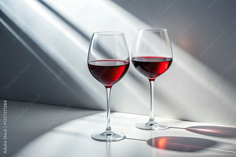 Sun-drenched silhouettes of wine glasses, a minimalist summer flat lay. Sun-drenched silhouettes of wine glasses, a minimalist summer flat lay.