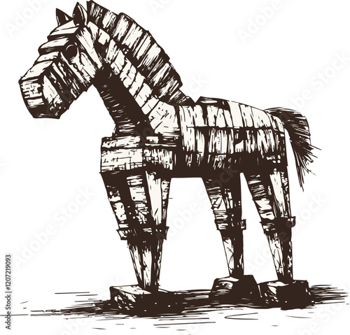 Trojan horse sketch style vector illustration