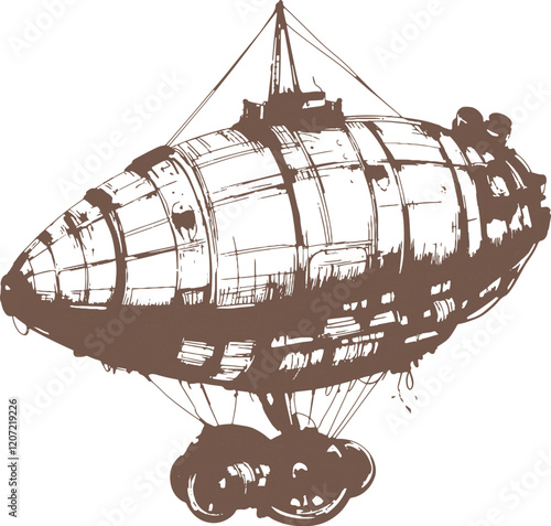 Steampunk mechanical flying airship sketch vector