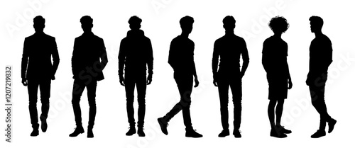 Vector silhouettes of the male population have a variety of poses, many styles, various poses.