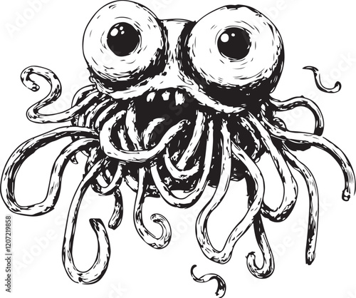 Flying spaghetti monster hand drawn sketch vector