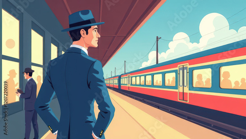 Passenger in Formal suit at the Train Station Embarking on a Journey