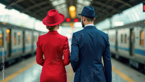 businessman and businesswoman in Business Suits at the Train Station
