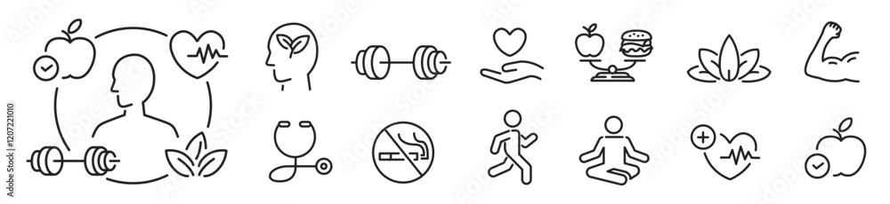 Healthy Lifestyle icon. Balanced Diet, Active Lifestyle, Fitness Routine, Nutrient Rich Diet and Healthy Food Healthy Lifestyle icon. Balanced Diet, Active Lifestyle, Fitness Routine, Nutrient Rich Diet and Healthy Food