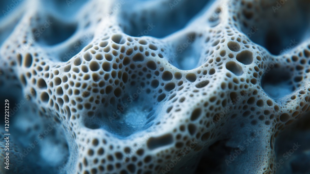 Close-up view of intricate blue coral texture displaying patterns and depth under light and shadow play Close-up view of intricate blue coral texture displaying patterns and depth under light and shadow play