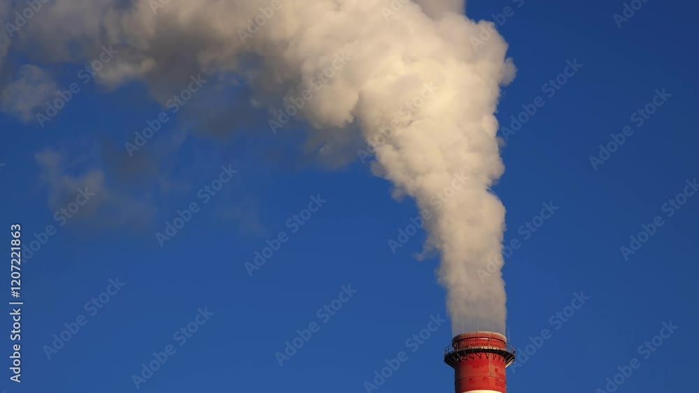 Tall chimney releasing a dense cloud of smoke into the air. Slow-motion footage captures the rapid flow and height of the emissions in great detail. Tall chimney releasing a dense cloud of smoke into the air. Slow-motion footage captures the rapid flow and height of the emissions in great detail.