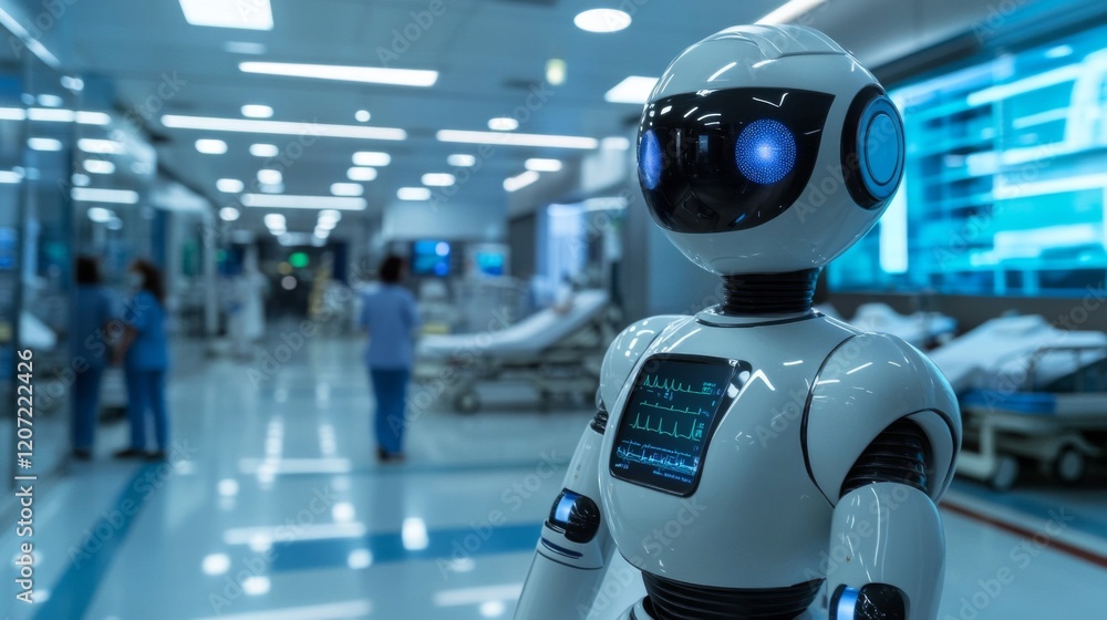 Medical Robot in Modern Hospital Corridor Medical Robot in Modern Hospital Corridor