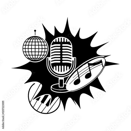 emblem with a microphone and disko