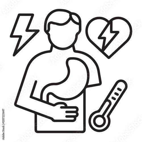 Stomach ache and pain related editable outline icons.