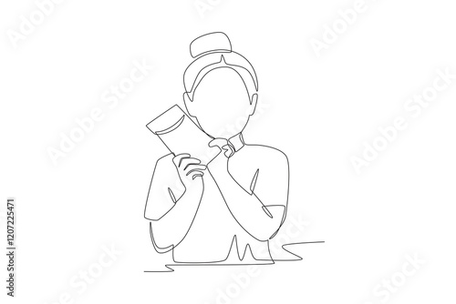 Children receiving red envelopes concept one-line drawing