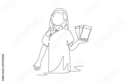Children receiving red envelopes concept one-line drawing